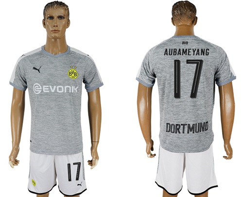 Dortmund #17 Aubameyang Grey Soccer Club Jersey - Click Image to Close